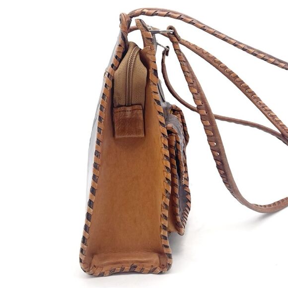 Vintage Tooled Leather Purse Brown Shoulder Bag Western Boho Saddlestitch - Picture 7 of 16